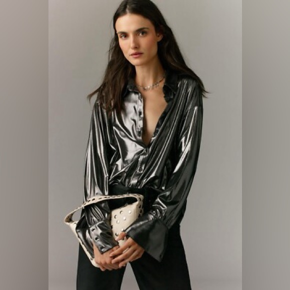 Anthropologie Tops - By Anthropologie Metallic Gunmetal Blouse - XS